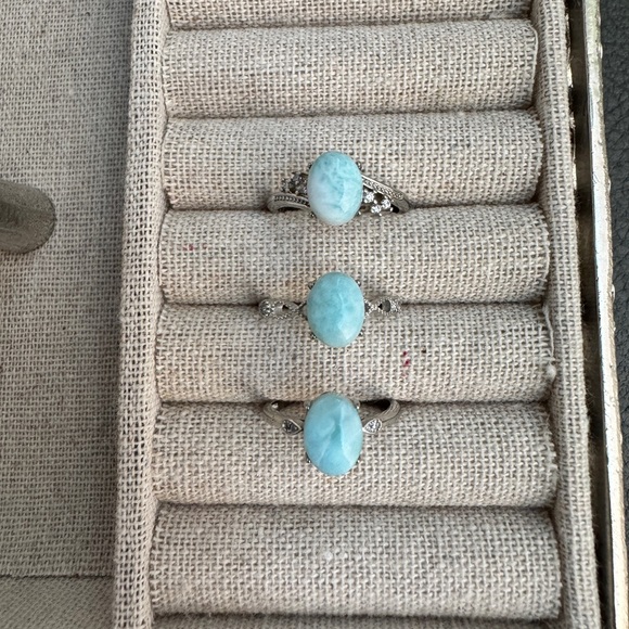 Natural Larimar Adjustable Rings 7*9mm - Picture 3 of 3